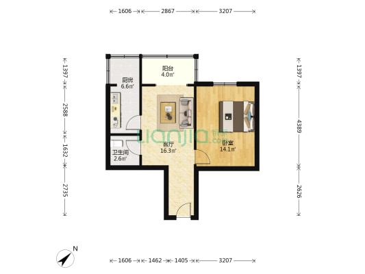 长城祥苑 1室1厅1卫 48平方