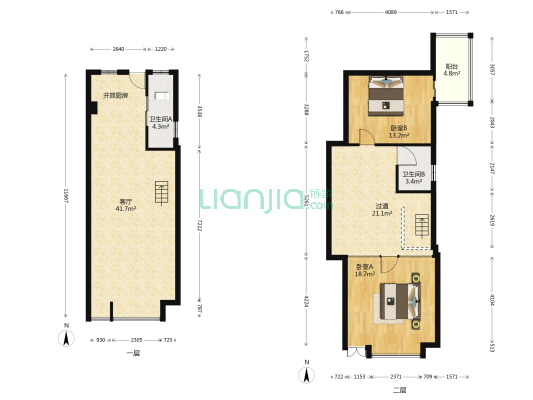领馆88 2室1厅2卫 89平方