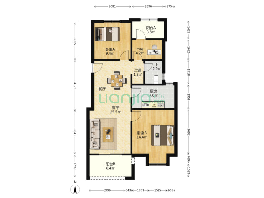 锦绣桃源 3室1厅1卫 97平方