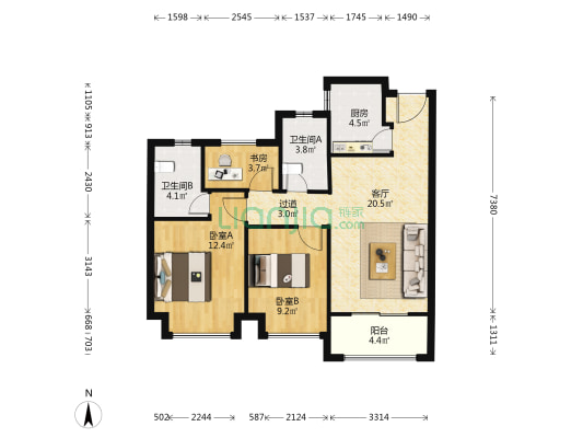 华宇麓城荟 3室1厅2卫 89平方
