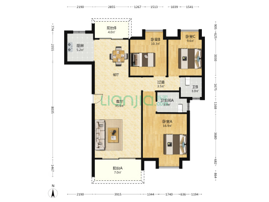 盈水宜居 3室1厅2卫 124平方
