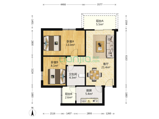 盈锋莲湖广场 2室1厅1卫 73平方