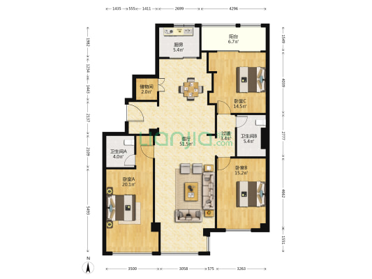 良港公寓 3室1厅2卫 159平方