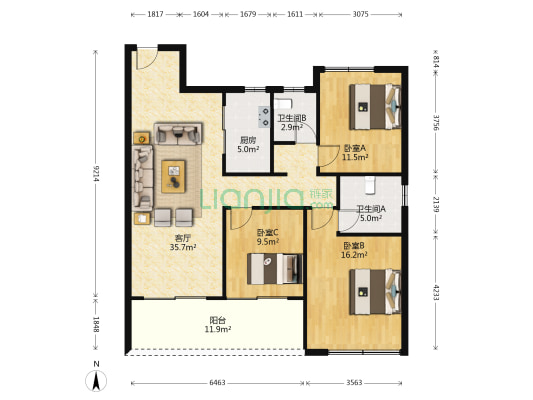 煜宸观湖四季 3室1厅2卫 108平方