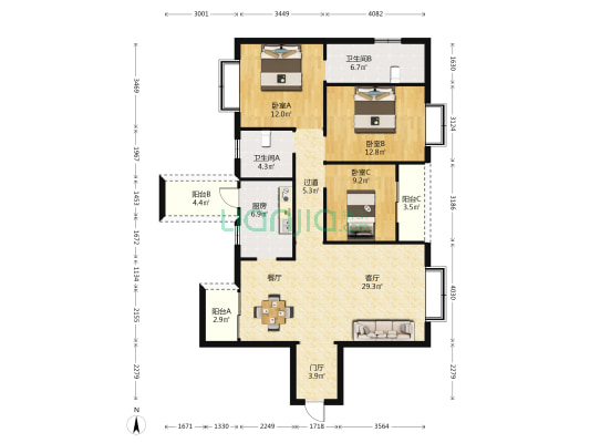 花样年德商好未來 3室1厅2卫 128平方
