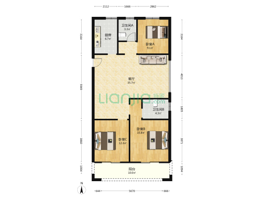 望悦里 3室1厅2卫 126平方