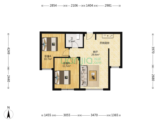 俪兹国际花园 2室1厅1卫 75平方