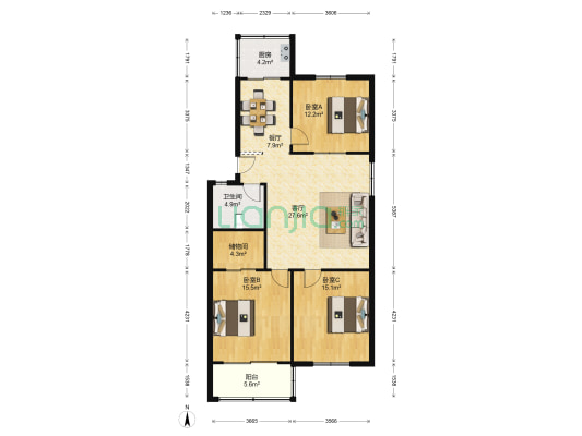 东升花苑 3室2厅1卫 109平方