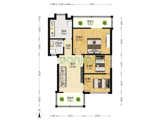 兴华路393号 3室1厅1卫 75平方