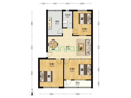 艺校宿舍北院 3室1厅1卫 94平方