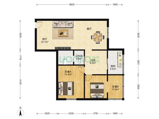 锦业大厦 2室1厅1卫 107平方
