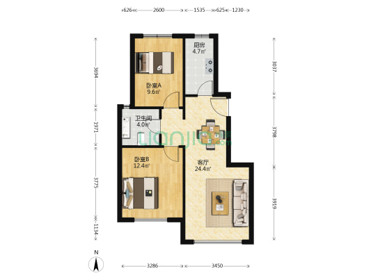 绿地香树花城二期 2室1厅1卫 82平方