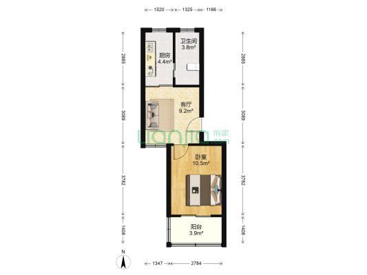 晓山北村 1室1厅1卫 46平方