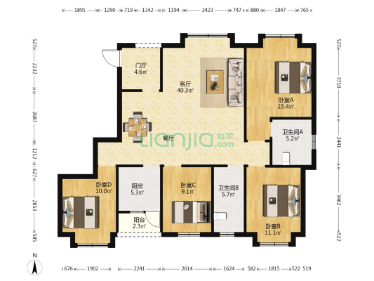 锦康富春御园 4室1厅2卫 132平方