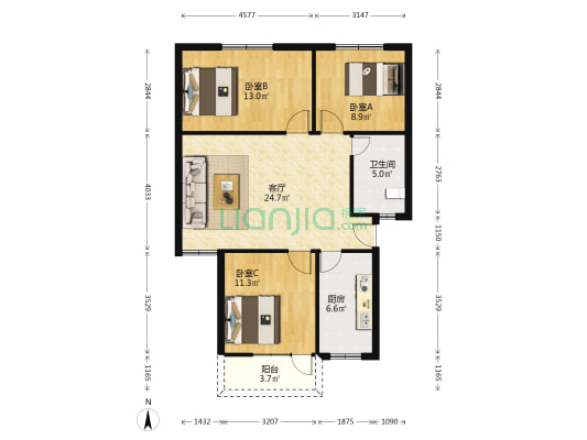 顺发小区 3室1厅1卫 88平方