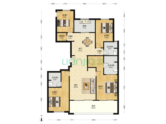 闻潮一品公寓 4室2厅3卫 161平方