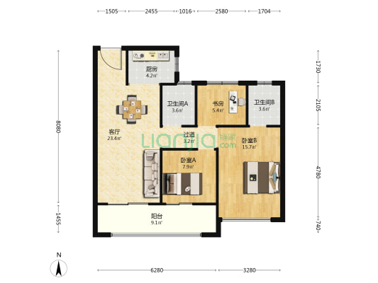 浦仙嘉苑 3室1厅2卫 101平方