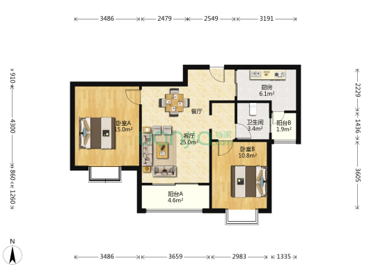 尚海湾 2室1厅1卫 85平方