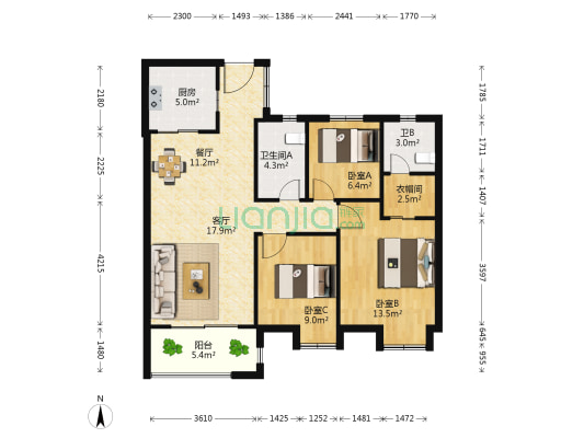 永汇府邸 3室2厅2卫 93平方