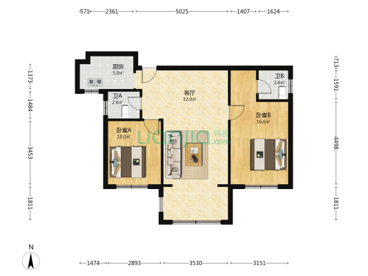 林泉胜景 2室1厅2卫 102平方