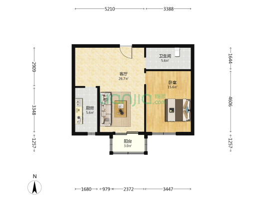 旺和家园 1室1厅1卫 71平方