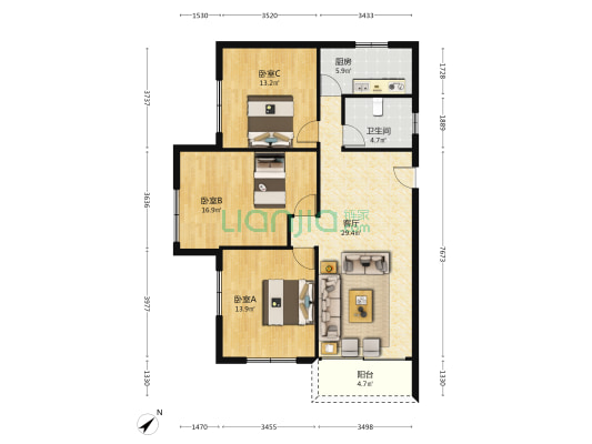 湖景工业区 3室1厅1卫 106平方