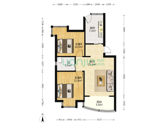 洋沙雅苑 2室1厅1卫 72平方