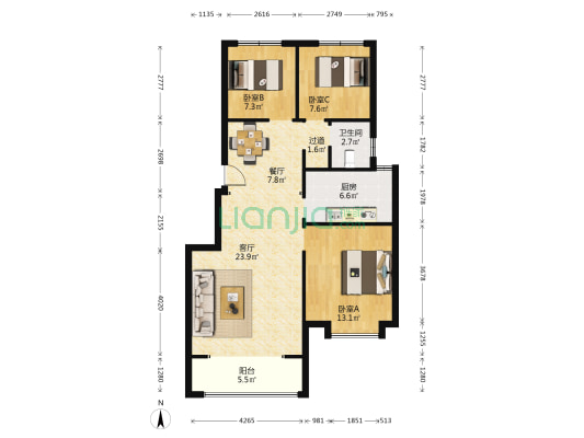 鼎瀚园 3室2厅1卫 99平方