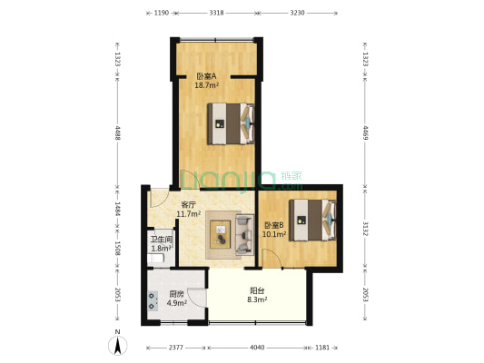 双林南支路18号 2室1厅1卫 56平方
