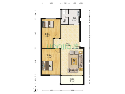红棉苑 2室1厅1卫 96平方