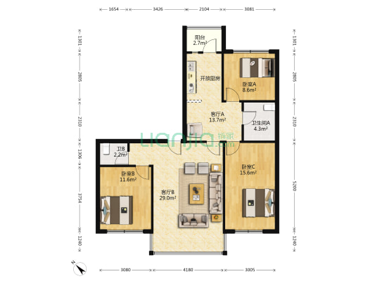 裕发新城 3室2厅2卫 121平方