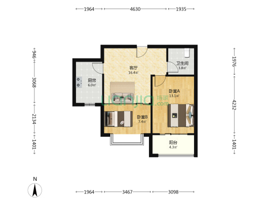 泰润家园 2室1厅1卫 75平方
