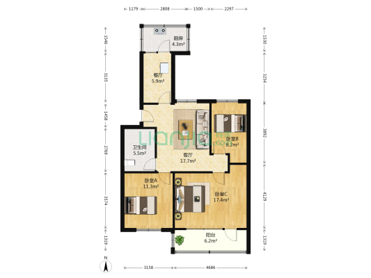 和雅园 3室2厅1卫 88平方