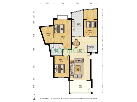 东兴苑 3室1厅2卫 119平方