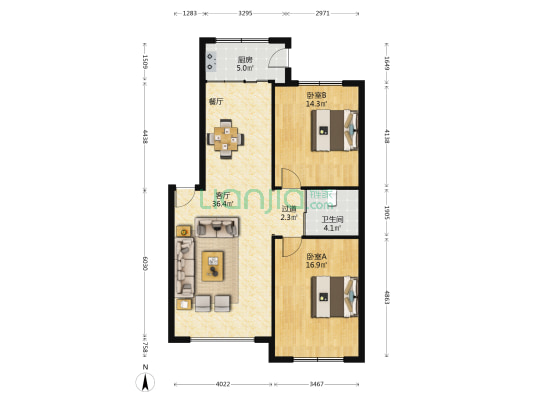 金色阳光小区 2室1厅1卫 97平方