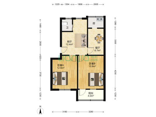化工厂生活小区 2室2厅1卫 65平方