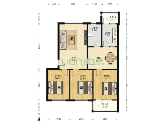 新源小区(固安) 3室2厅1卫 103平方