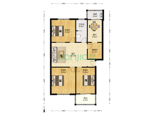 建设集团宿舍 3室2厅1卫 123平方