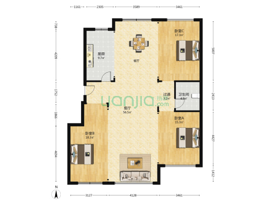 景和园东区 3室1厅1卫 150平方
