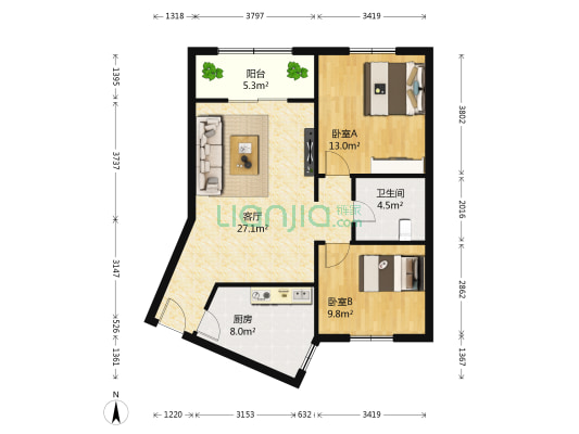 园中园西苑 2室1厅1卫 79平方