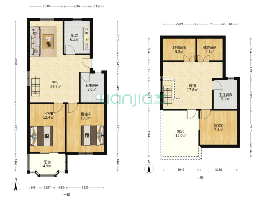 黄巷新村 3室1厅2卫 117平方