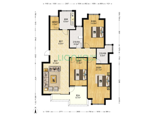 光泰西湖苑 3室2厅2卫 134平方