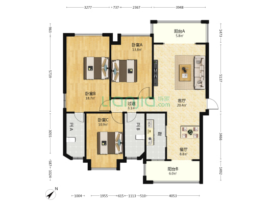 滨江公馆 3室2厅2卫 130平方