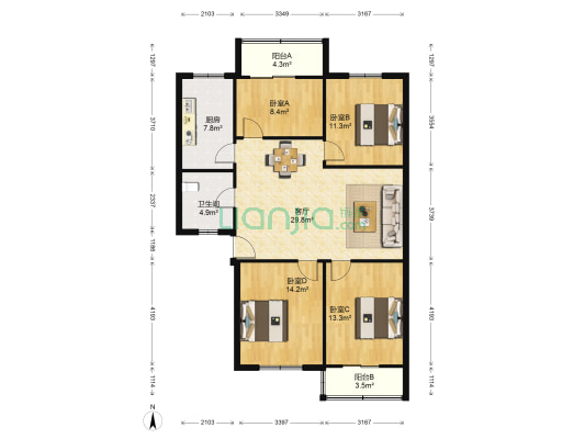 振兴苑 4室1厅1卫 119平方