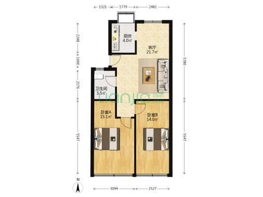 硚口区古田四路183号 2室1厅1卫 71平方