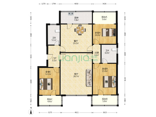 粮油进出口公司家属院 3室2厅2卫 148平方