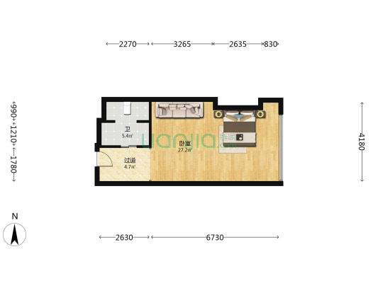 创新方汇星人才公寓 1室0厅1卫 60平方