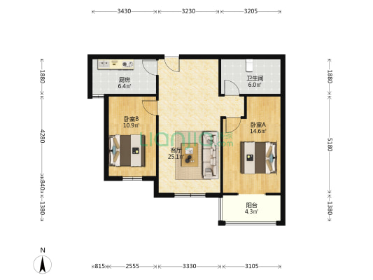 德信公园 交通方便 小区24小时安保 中高喽层采光好-户型图