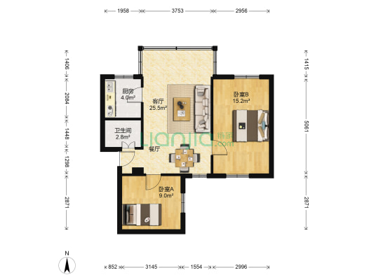中山三院宿舍 2室1厅1卫 67平方