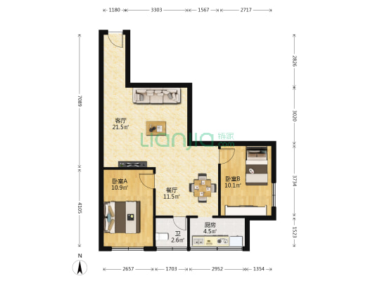 侨社宿舍 2室2厅1卫 71平方